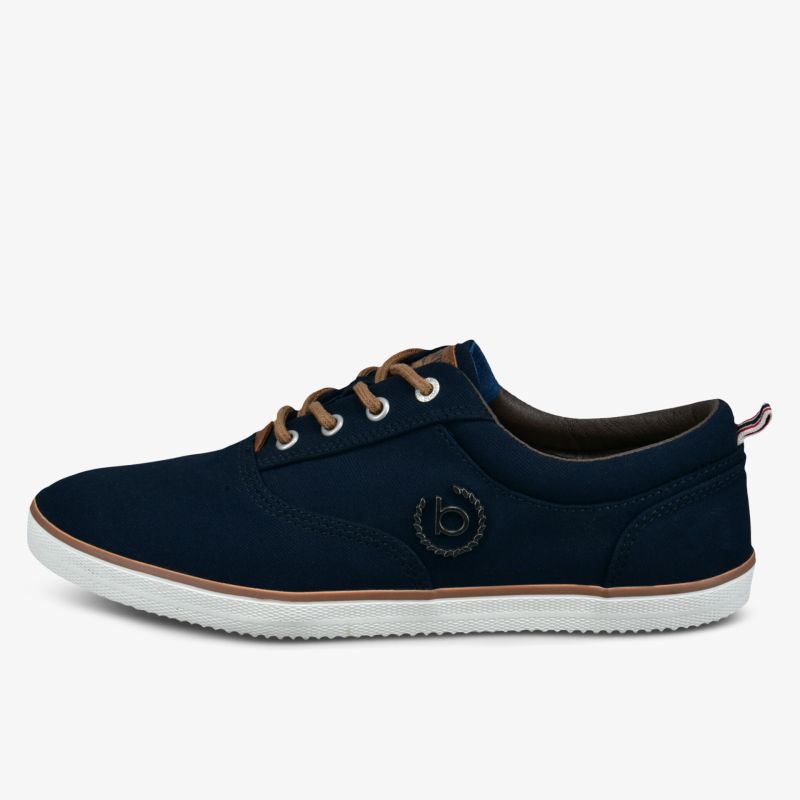 Stylish navy canvas shoes with lace-up design and durable sole for casual wear.