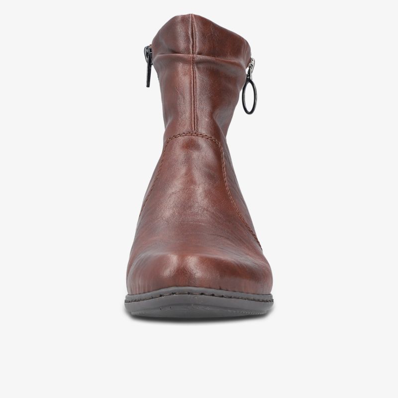 Braune Lederstiefelette mit bequemer Passform, runder Zehenpartie und praktischem Reißverschluss hinten