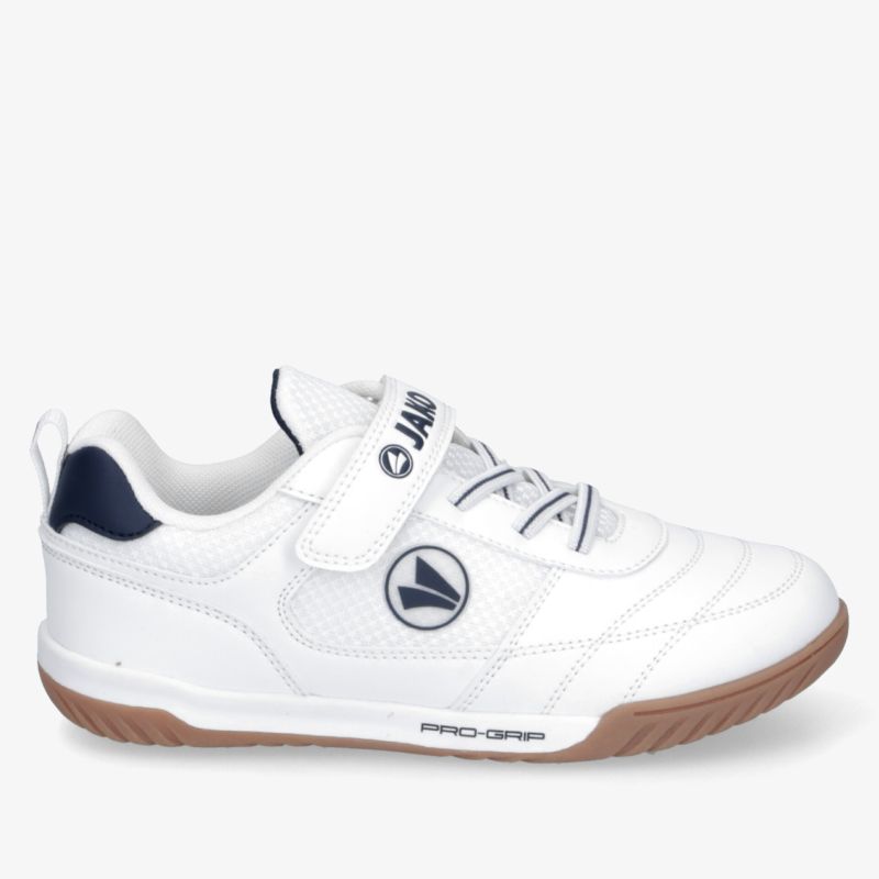 Moderner weißer Sneaker mit Klettverschluss und rutschfester brauner Sohle für optimalen Tragekomfort