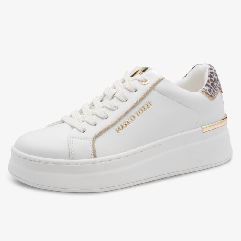 Moderner weißer Plateau-Sneaker mit auffälliger Schlangenleder-Optik und bequemer Schnürung