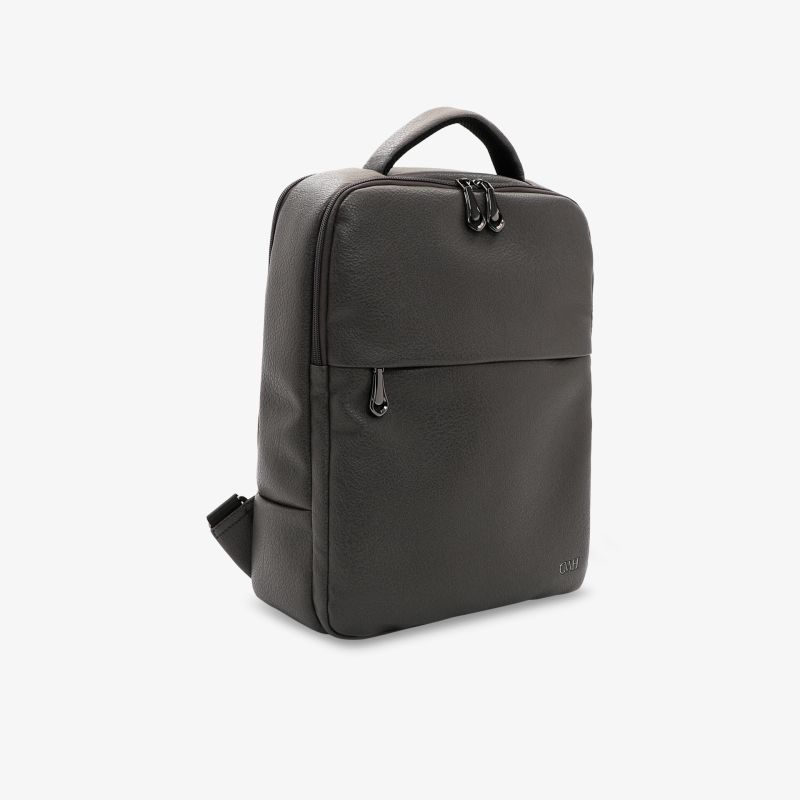 Eleganter schwarzer Rucksack mit geschlossenem Hauptfach und praktischer Fronttasche, kompakt und robust