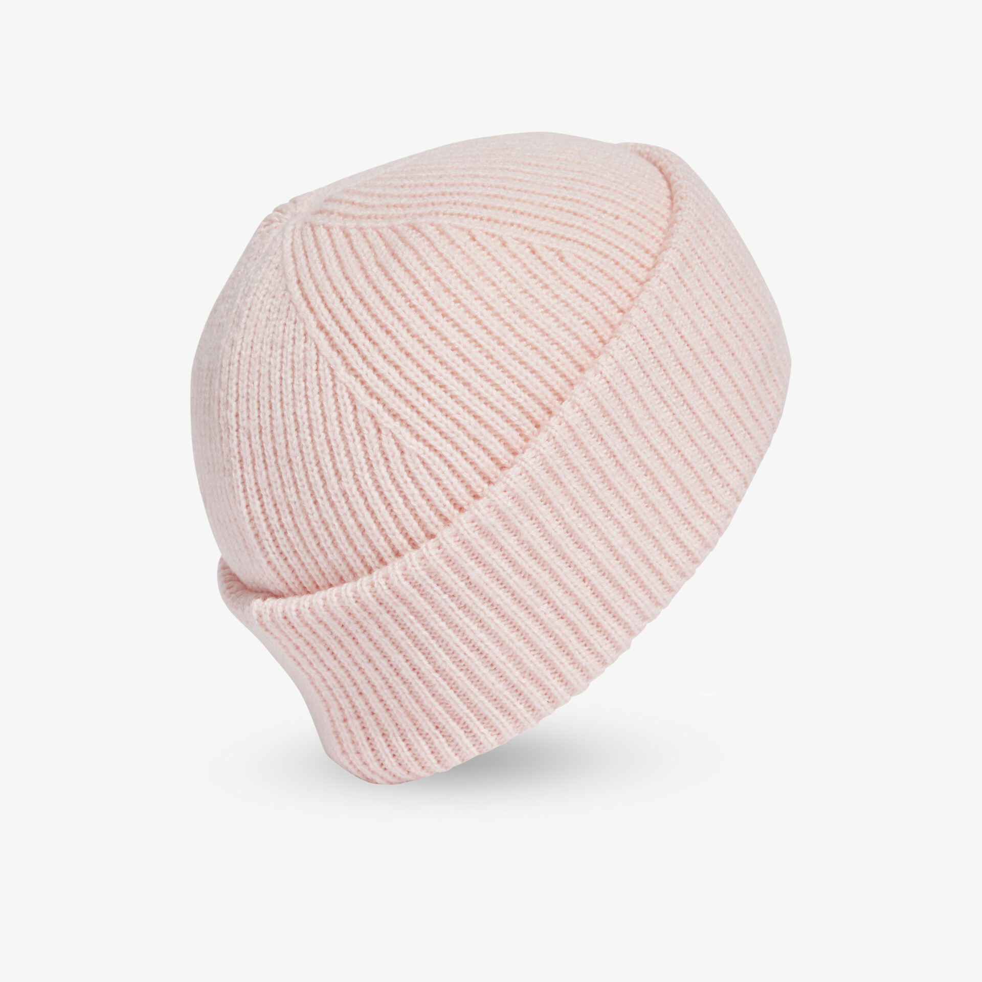 Rosa Strickmütze mit geripptem Design, warme und bequeme Passform. Perfekt für kalte Tage.