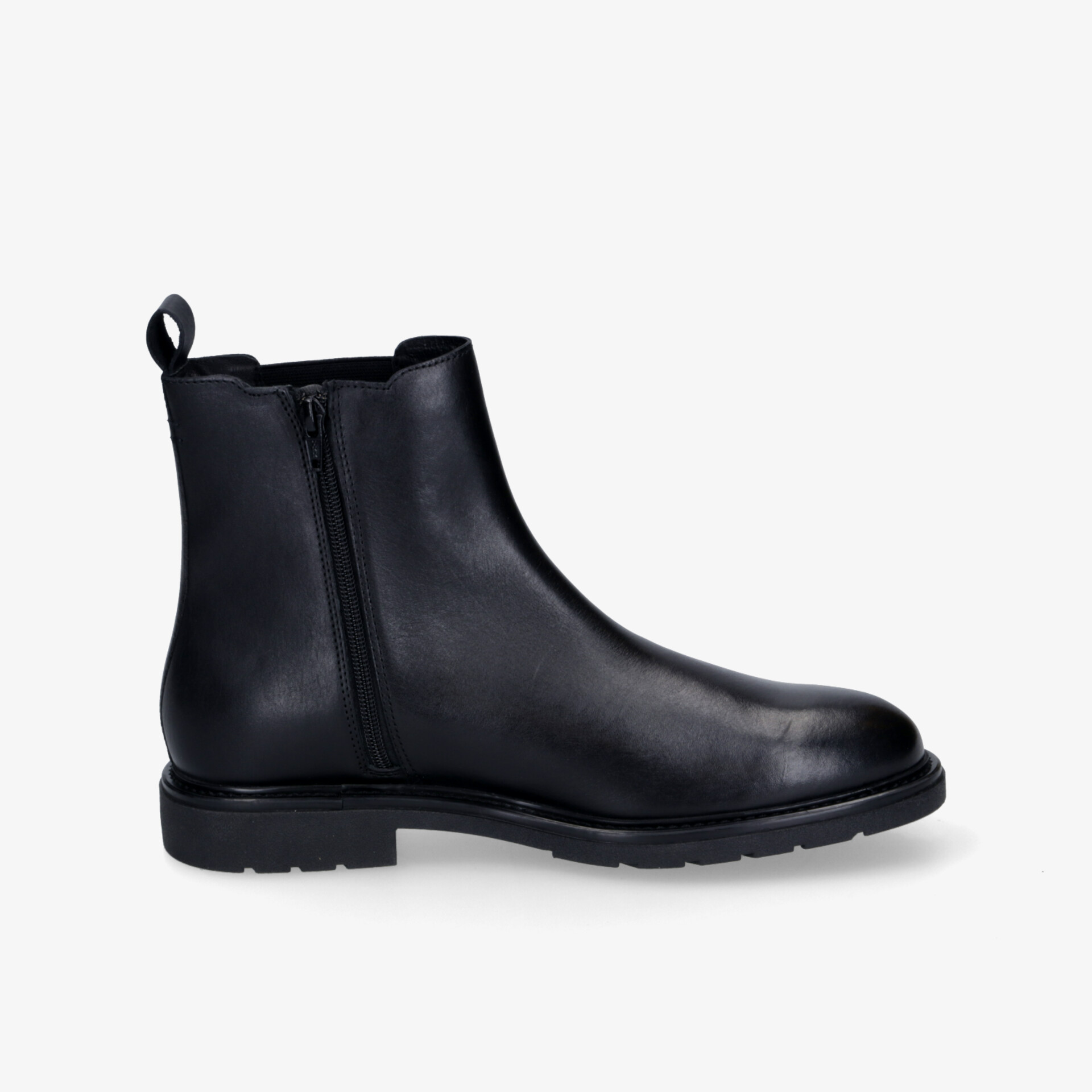 Schwarzer eleganter Chelsea Boot aus Leder mit praktischem Reißverschluss und rutschfester Sohle für höchsten Komfort