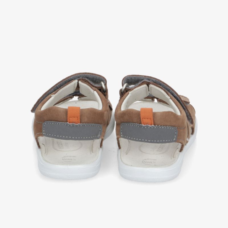 Sandalen in Braun und Grau mit verstellbaren Klettverschlüssen und gepolsterter Innensohle, Rückansicht