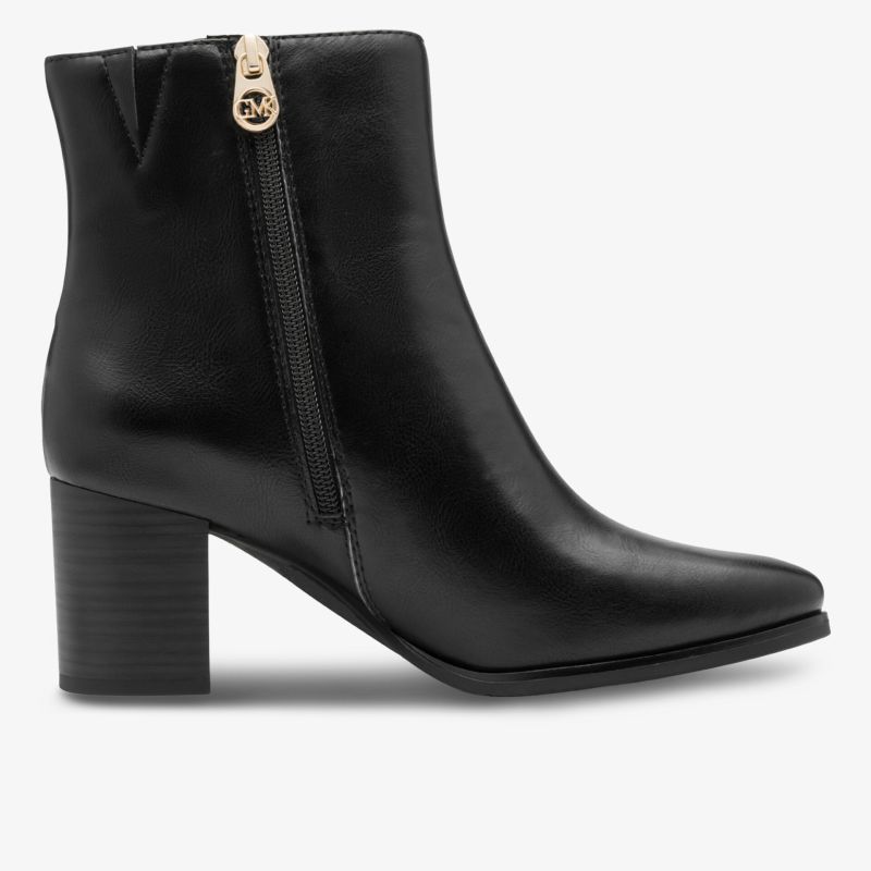 Elegante schwarze Stiefelette aus Leder mit seitlichem Reißverschluss und stabilem Blockabsatz