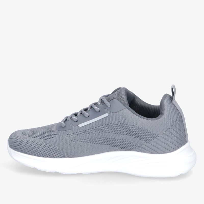 Moderner grauer Sneaker mit atmungsaktivem Material und flexibler weißer Sohle für hohen Tragekomfort