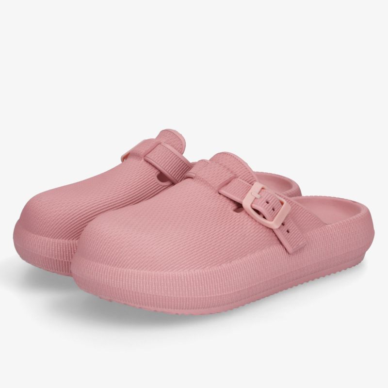 Stylische rosa Clogs mit verstellbarem Riemen, ideal für Komfort und Alltagsgebrauch.