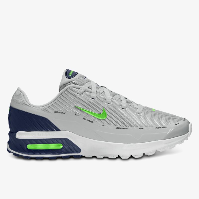 Graue Sneaker mit grünen Akzenten und blauer Ferse, ideal für stilvollen Komfort im Alltag