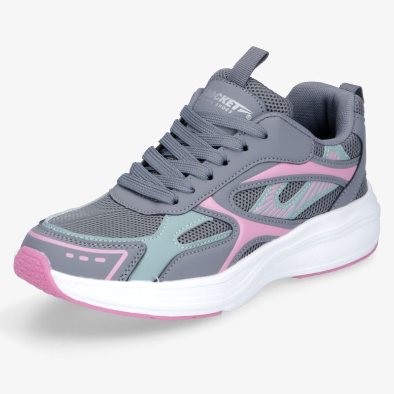 Leichter, atmungsaktiver Sportschuh in Grau, Türkis und Pink mit stoßdämpfender Sohle und flexiblem Design