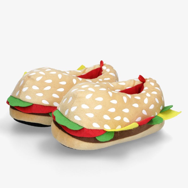 Weiche Hausschuhe im Hamburger-Design mit gepolsterter Innensohle und rutschfester Sohle für angenehmen Komfort