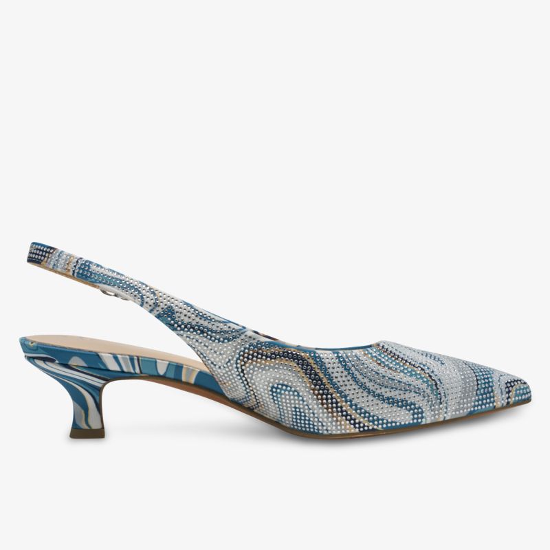 Eleganter Slingback-Schuh mit spitzer Form und niedrigem Absatz in modischem gemustertem Design