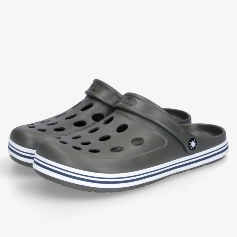 Bequeme und atmungsaktive graue Clogs mit rutschfester Sohle und ergonomischem Design für vielseitigen Einsatz.