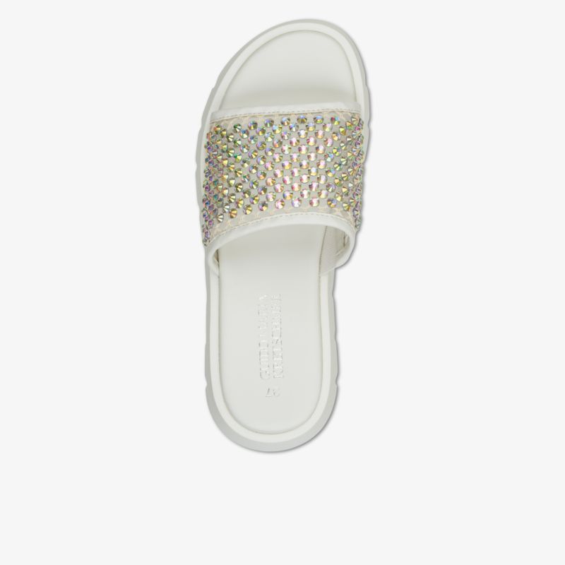 Weiße Badesandale mit glitzerndem Riemen, komfortabel und rutschfest, ideal für Sommer und Freizeit