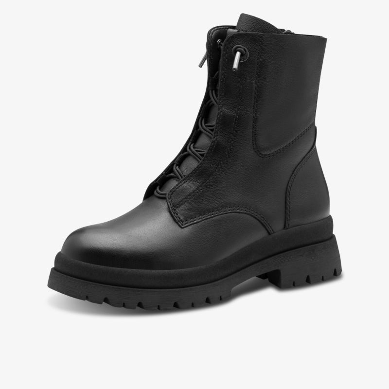 Stabiler schwarzer Schnürstiefel aus Leder mit kräftiger Profilsohle und modernem Design