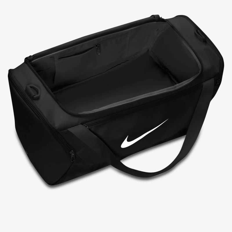 Schwarze Nike Sporttasche mit großem Hauptfach und vielseitigen Tragemöglichkeiten, robust und praktisch