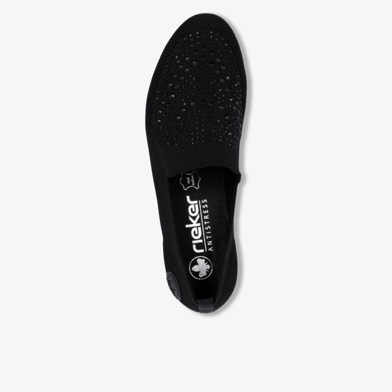 Schwarzer Schuh mit komfortabler Polsterung und atmungsaktivem Design in Draufsicht