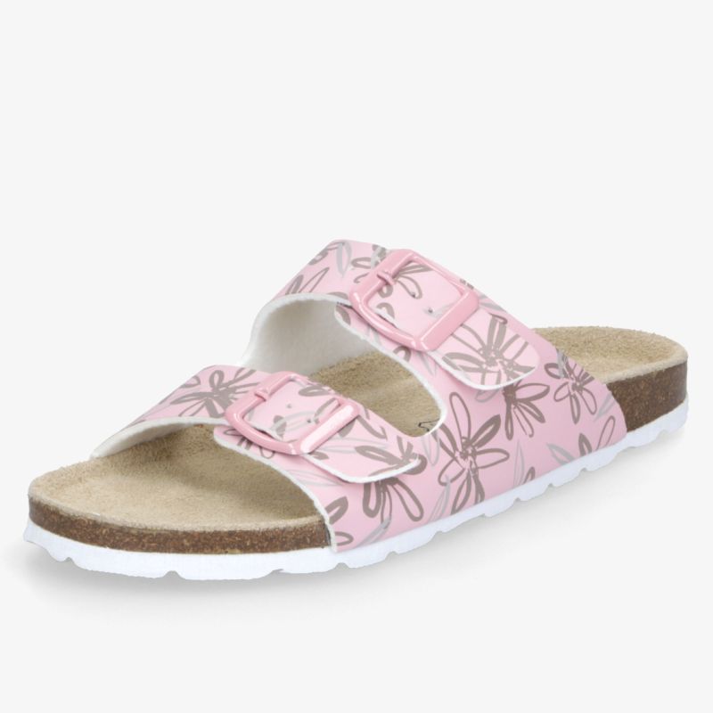 Bequeme offene Sandale in Rosa mit Blumenmuster, verstellbaren Schnallen und weicher, leichter Sohle