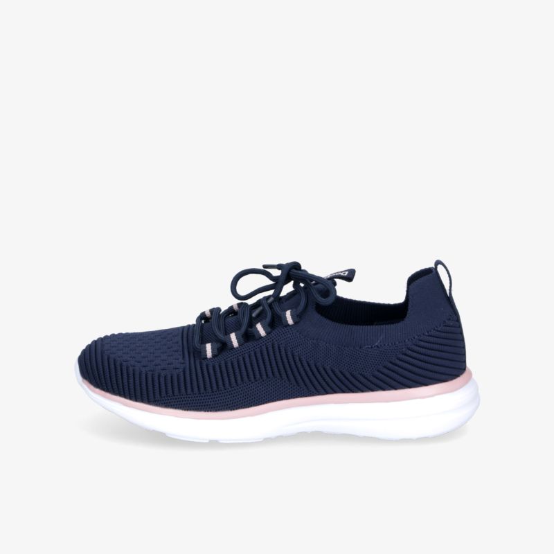 Moderner blauer Sneaker mit atmungsaktivem Material, flexibler Sohle und bequemer Passform in seitlicher Ansicht