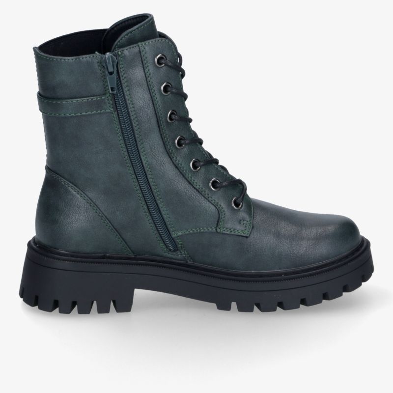 Grauer robuster Schnürstiefel mit seitlichem Reißverschluss und profilierter Sohle, komfortabel und strapazierfähig