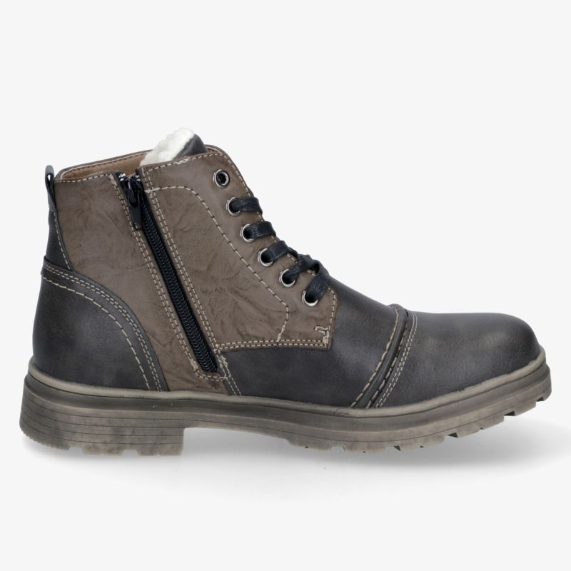 Robuster, komfortabler Stiefel mit Reißverschluss und Schnürung, gepolsterter Schuhkragen und profilierter Sohle
