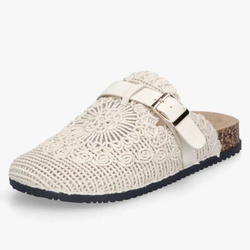 Bequeme Schuhe mit gehäkeltem Design, verstellbarer Schnalle und rutschfester Sohle für stilvolle Auftritte.