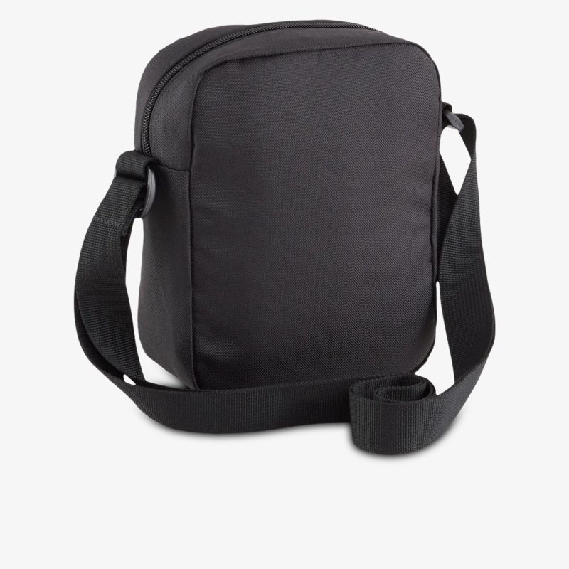 Kompakte schwarze Umhängetasche mit verstellbarem Gurt und minimalistischem Design für praktischen Alltag