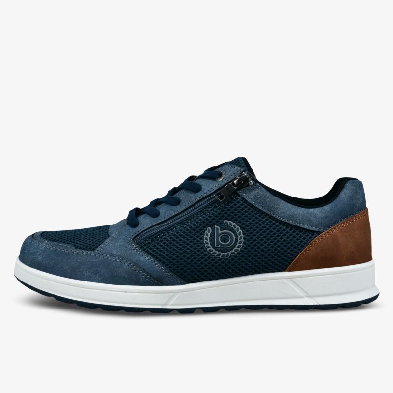 Blaue Sneaker mit braunen Details und weißer Sohle, gepolsterter Komfort