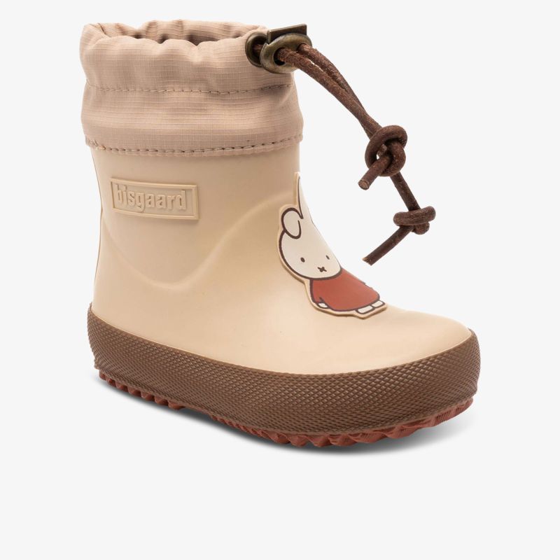 Bequemer wasserdichter Kinderstiefel mit rutschfester Sohle und verstellbarem Kordelverschluss in beige