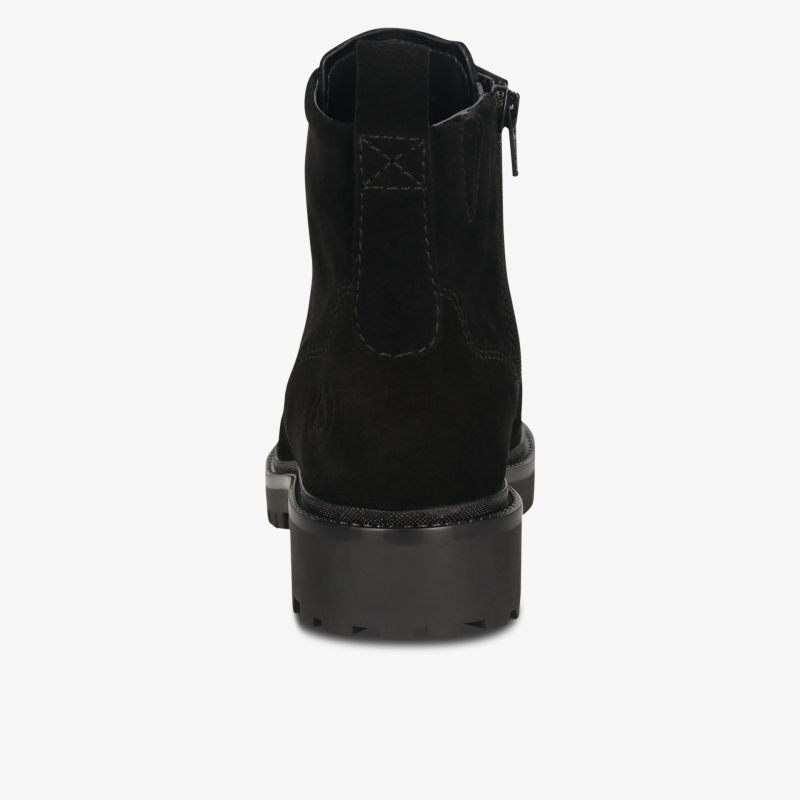 Robuster schwarzer Wildlederstiefel mit hohem Schaft und praktischem Reißverschluss, Rückansicht