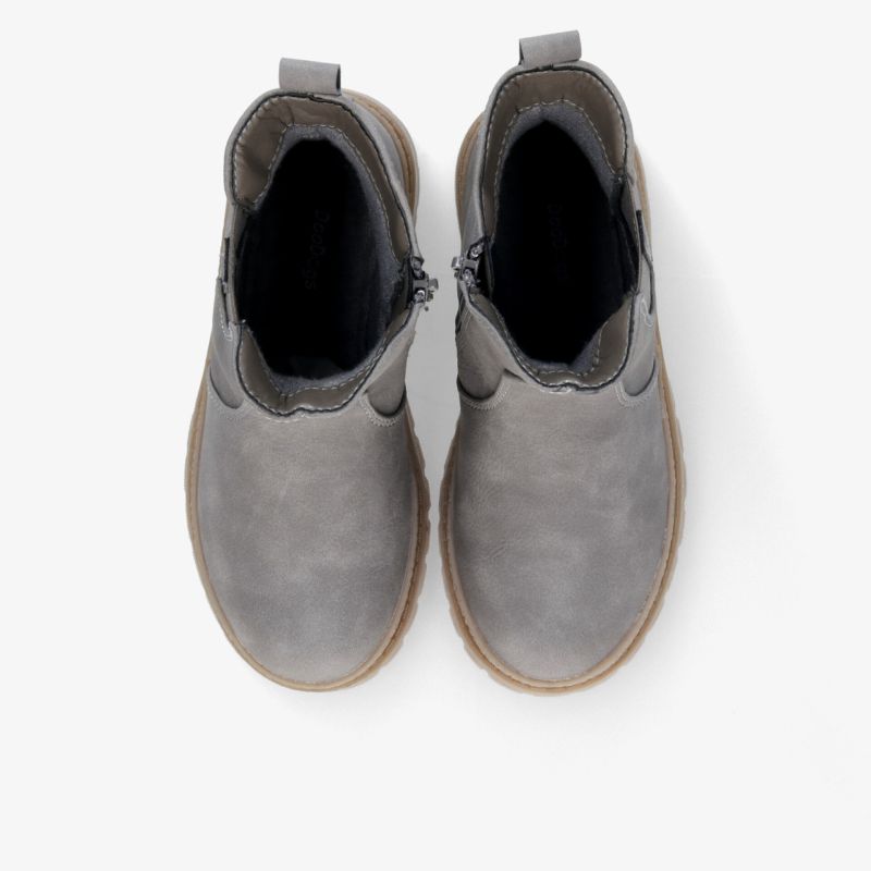 Robuste und bequeme graue Schuhe mit rutschfester Sohle und minimalistischem Design in klarer Draufsicht