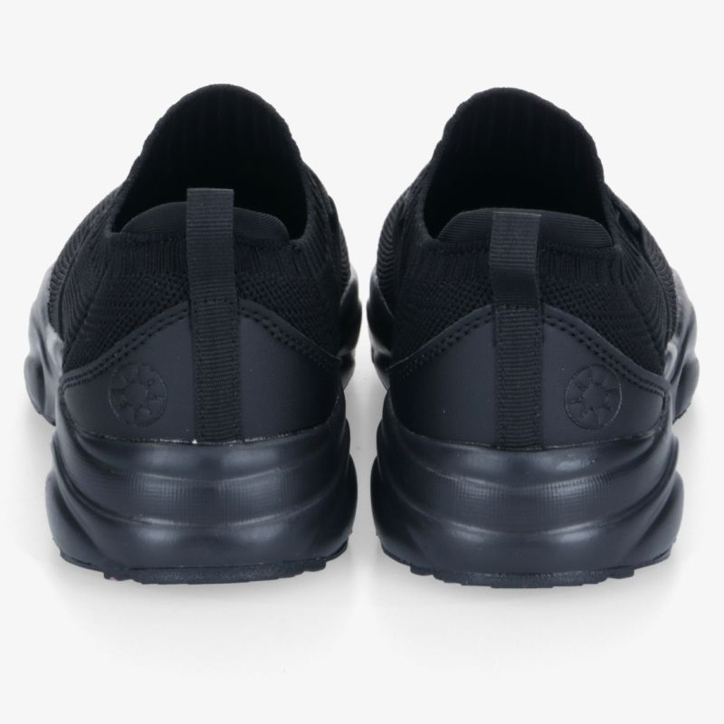 Schwarze Sportschuhe Rückansicht als Paar mit flexibler, stoßdämpfender Sohle und bequemer Passform