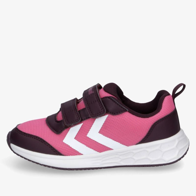 Sportlicher Sneaker in Pink und Burgunder mit flexiblem Klettverschluss und rutschfester Sohle, seitliche Ansicht