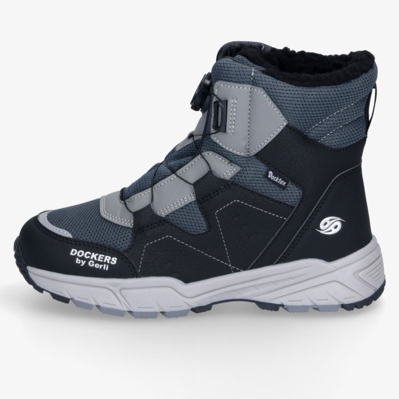 Robuster wasserdichter Winterstiefel mit warmem Innenfutter und rutschfester Sohle in modernem Schwarz-Grau