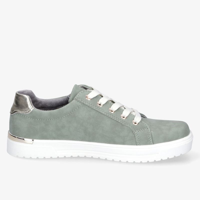 Grüner Sneaker mit weißer Sohle, moderner Sportschuh mit Schnürung, bequem und gepolstert