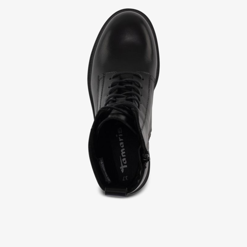Eleganter schwarzer Schnürstiefel aus hochwertigem Leder mit glatter Oberfläche und komfortabler Passform