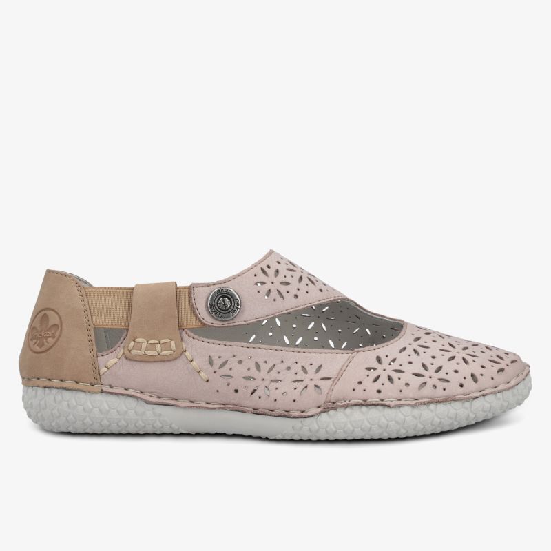 Leichter, komfortabler Schuh mit atmungsaktivem perforiertem Design und rutschfester Sohle in seitlicher Ansicht