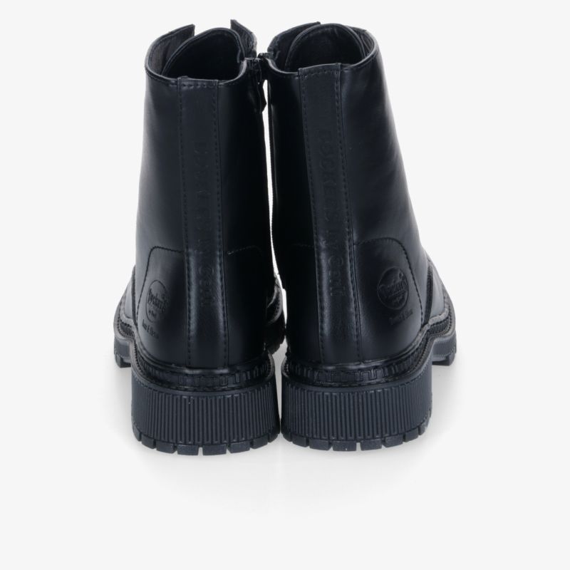 Schwarze robuste Stiefeletten mit hohem Schaft, Reißverschluss und rutschfester Profilsohle, komfortabel und langlebig