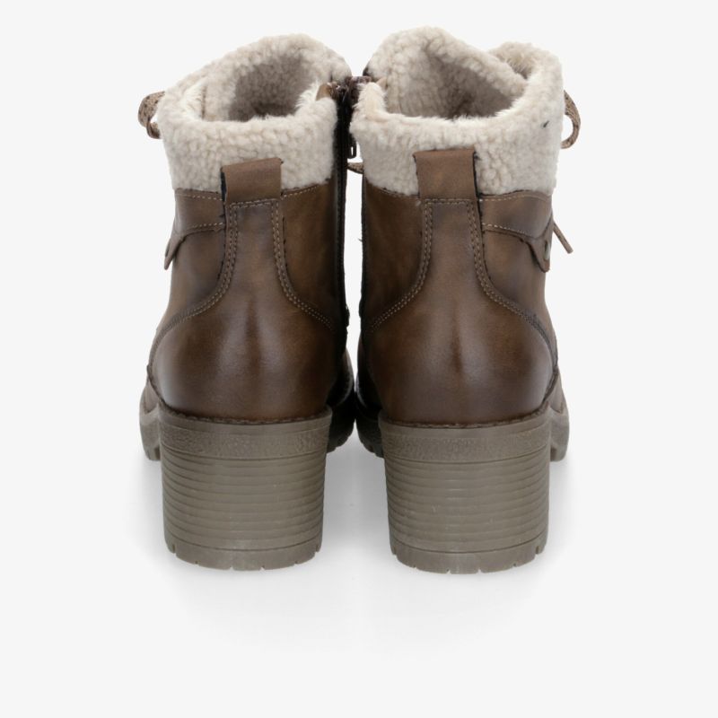 Robuste braune gefütterte Stiefeletten mit bequemen Blockabsatz und praktischen seitlichen Reißverschlüssen, Rückansicht