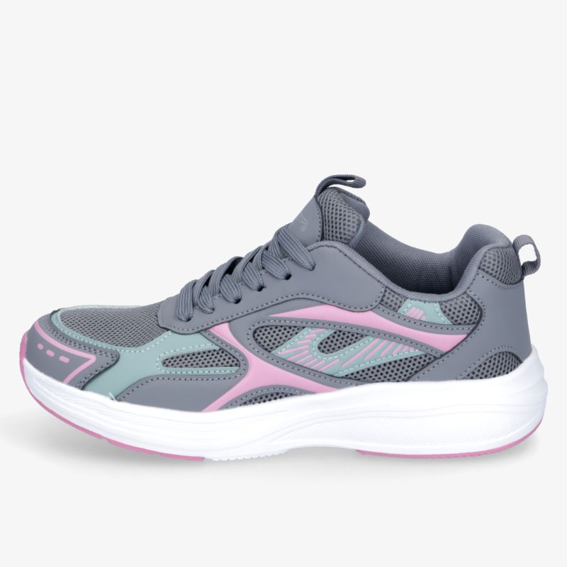 Moderner, leichter Sportschuh in Grau mit rosa Details, atmungsaktiv und mit rutschfester Sohle für hohen Komfort