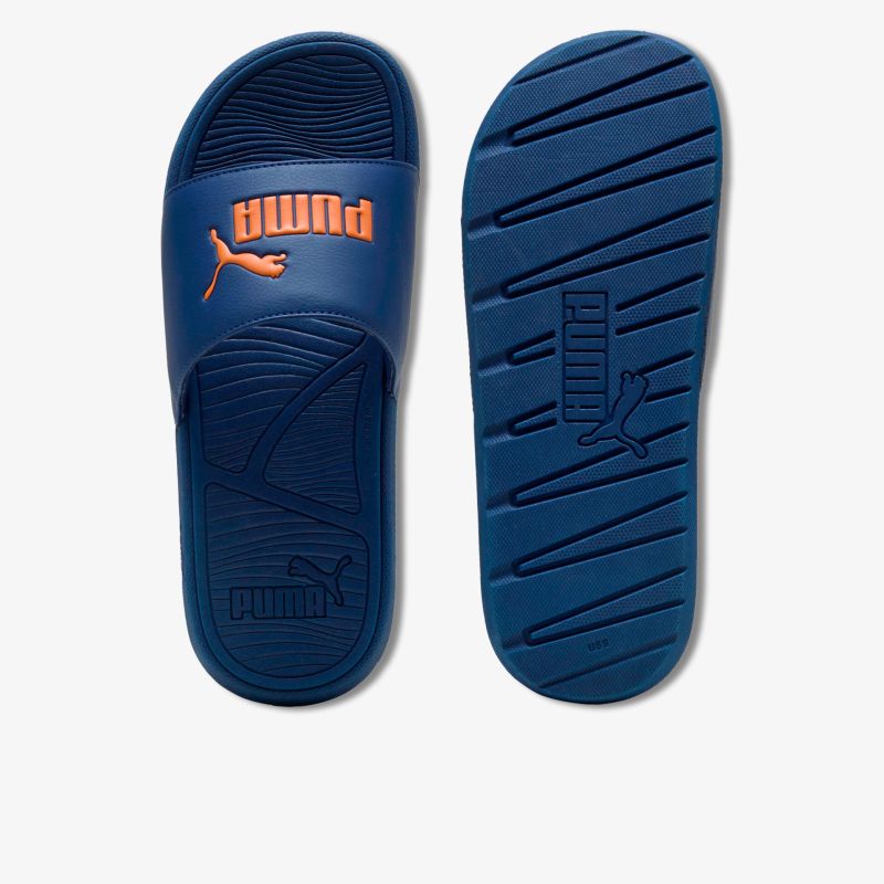 Blauorange Badepantoletten mit rutschfester Sohle und bequemem Design für den Sommer