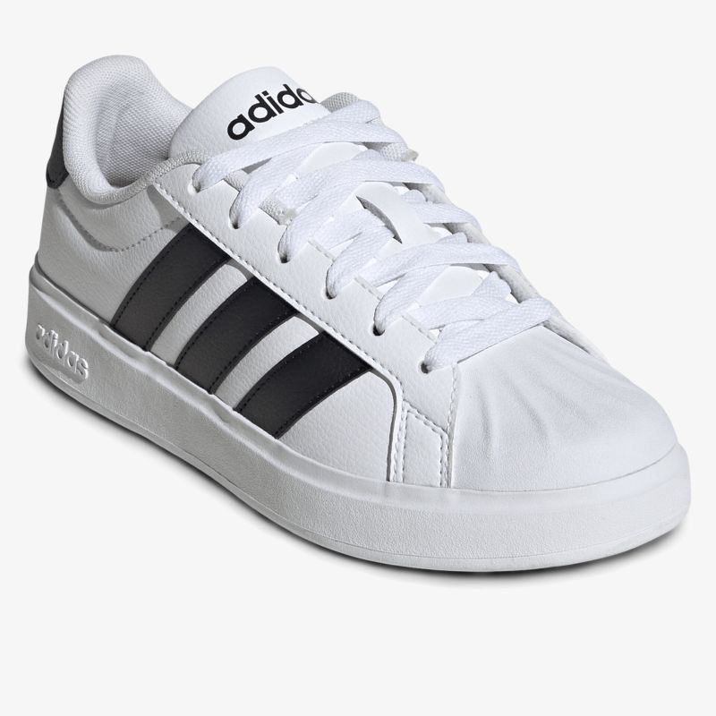 Weiße Sneaker mit schwarzen Streifen in klassischem Design für sportlichen und bequemen Tragekomfort