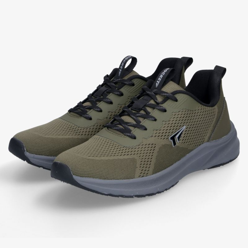 Sportliche grüne Laufschuhe mit atmungsaktivem Material, leichter Dämpfung und flexiblem Design, Paaransicht