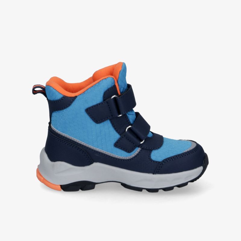 Blauer Winterstiefel mit warmer Innenfütterung und rutschfester Sohle, praktischen Klettverschlüssen für sicheren Halt