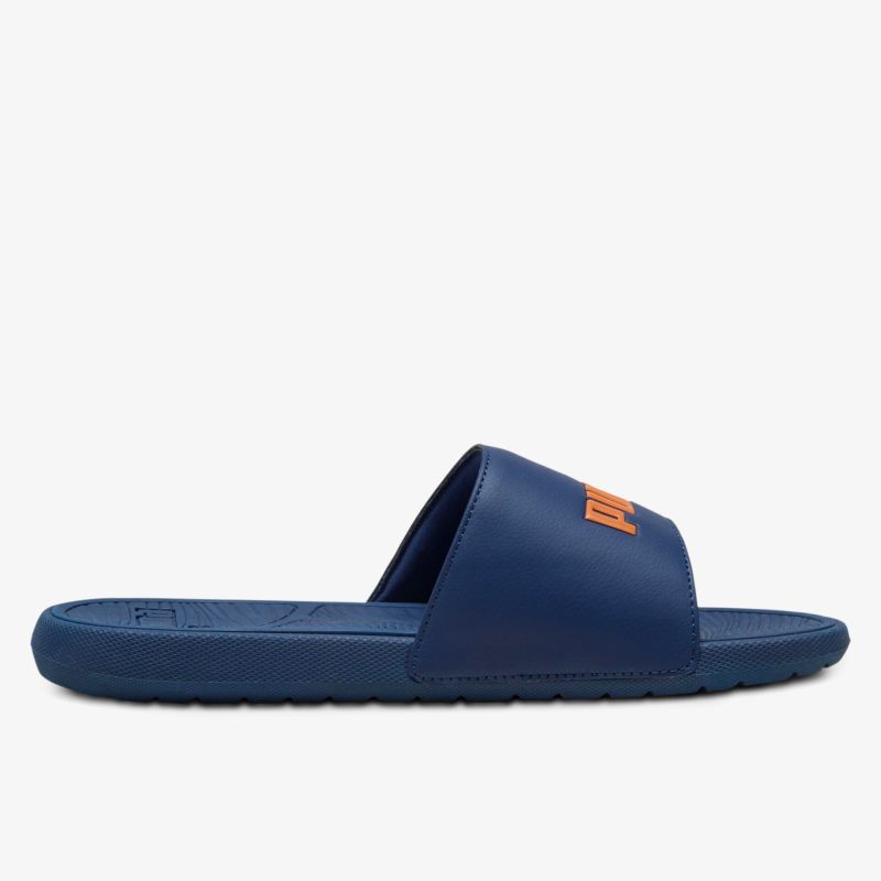 Seitliche Ansicht eines navyblauen, leichten und rutschfesten Badepantoletten-Slippers