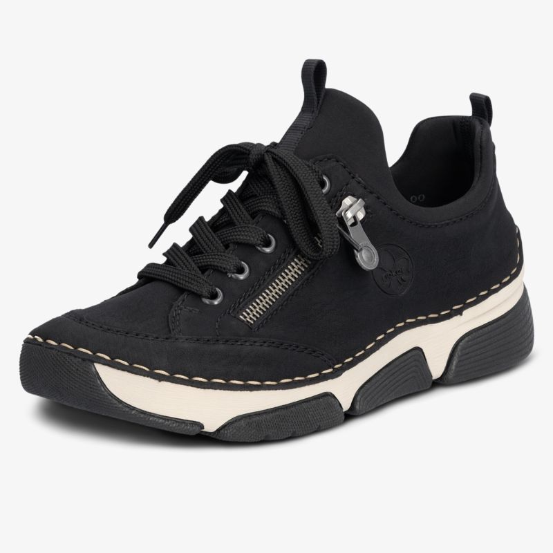 Schwarze Sneaker mit Schnürung und Reißverschluss für stilvollen, bequemen Auftritt.