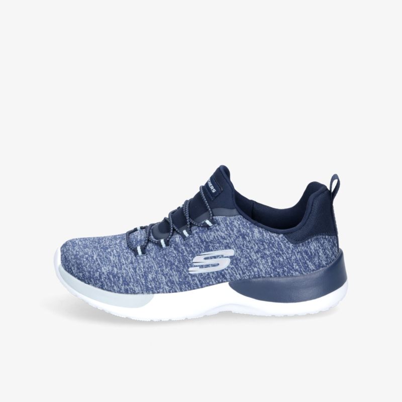 Leichter Sportschuh seitlich mit atmungsaktivem Material, flexibler Sohle und bequemer Passform in Blau-Weiß