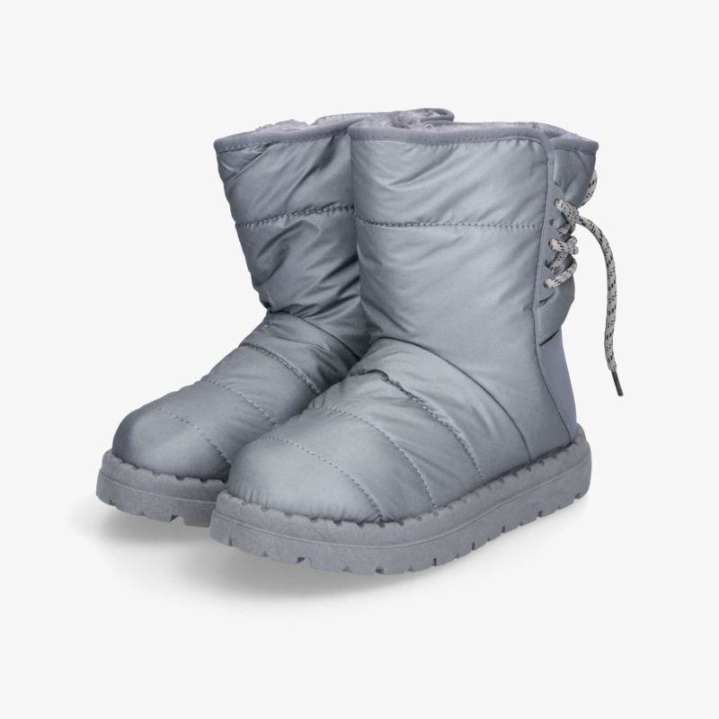 Warme, gepolsterte graue Winterstiefel mit robusten Sohlen und Schnürung für sicheren Halt und hohen Tragekomfort
