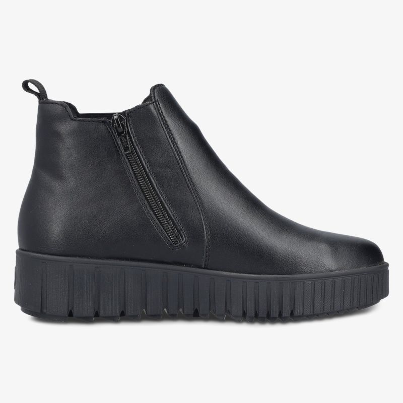 Moderner schwarzer Schuh mit Reißverschluss, rutschfeste flexible Sohle und elegantem Design für Alltag und Freizeit