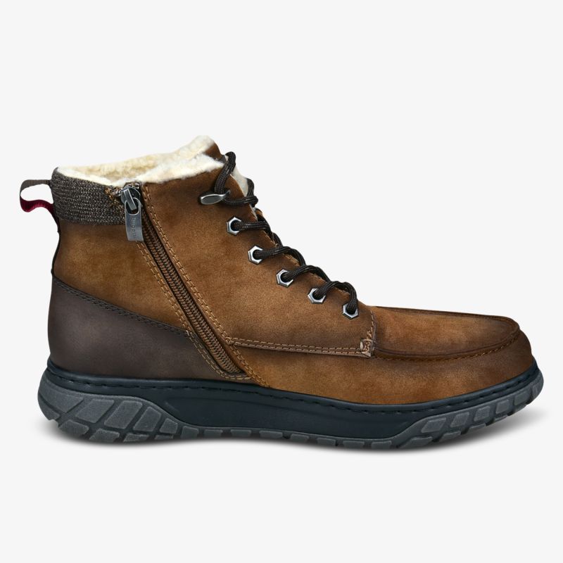 Robuster brauner Winterstiefel mit warmem Innenfutter und seitlichem Reißverschluss für einfachen Zugang