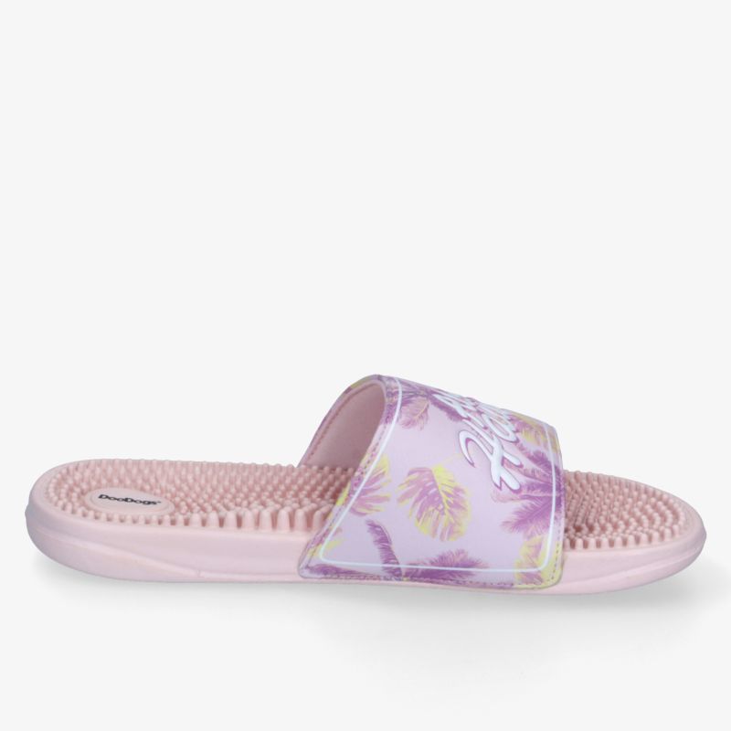 Rosa bequeme Slide-Sandale mit gepolsterten Massage-Noppen für rutschfesten Halt und sommerlichen Freizeitlook